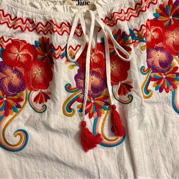 Savanna Jane Off Shoulder Floral Embroidered Top Sz S Cotton Short Sleeve Blouse - Picture 7 of 8